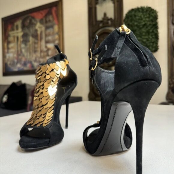 Giuseppe Zanotti Sequin-Embellished T-strap Heels - Picture 6 of 7